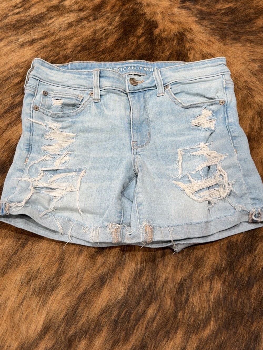 American Eagle Outfitters Light Wash Distressed Denim Shorts
